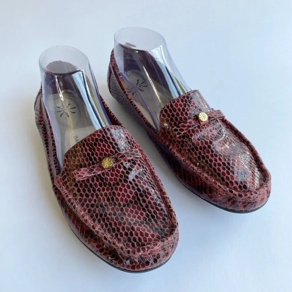 Isaac Mizrahi Women Abernathy Loafer Shoe 9.5 Purple Snake Print Leather Slip On - Picture 2 of 11